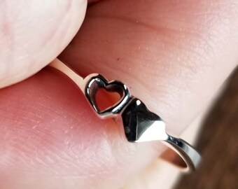 Solid Sterling Silver 925 Cute Double Heart Ring Size 8
