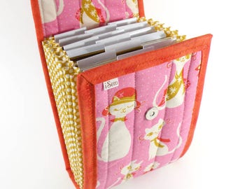 Circular Needle Case - Pretty Kitty - Needle Holder Needle Wallet Circular Needle Organizer Organiser Retro Pink Orange Cat Sixties