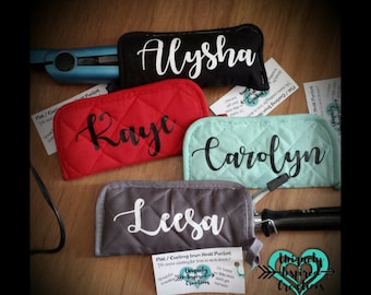 Personalized Curling Iron / Flat Iron Travel Heat Pocket, Personalized gift, Travel Case, Heat Protective case, Curling Iron Holder, Gift