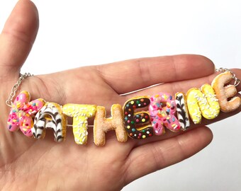 Scented and Personalised Donut Custom Name Necklace with Delicious Sprinkles and Icing