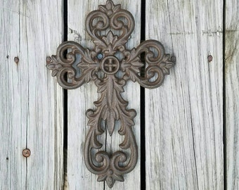 cross, wall cross, iron cross, ornate cross, decorative cross, unique wall cross, rustic cross, housewarming gift, iron anniversary