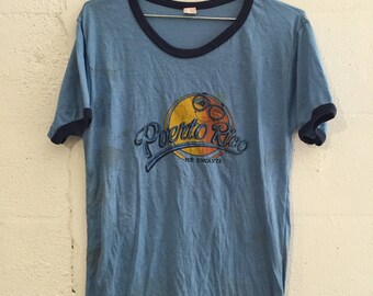 Vintage Puerto Rico Ringer T Shirt Mi Encanta Blue Large