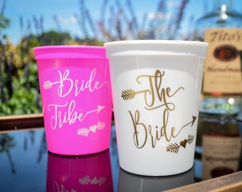 Bride Tribe Cups, Bachelorette Bash Cups, Bride Cups, Arrow Cups, Bachelorette Party Cups, Bachelorette Party Favors, Party Cups - SET of 10