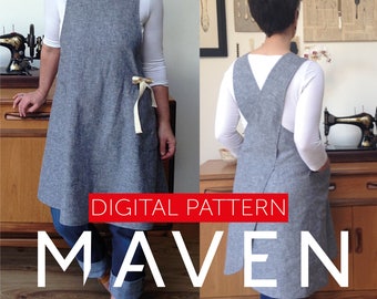The Maria Wrap Apron PDF sewing pattern, Japanese apron, DIGITAL DOWNLOAD, womens pattern, apron pattern, pdf pattern, sewing pattern, apron