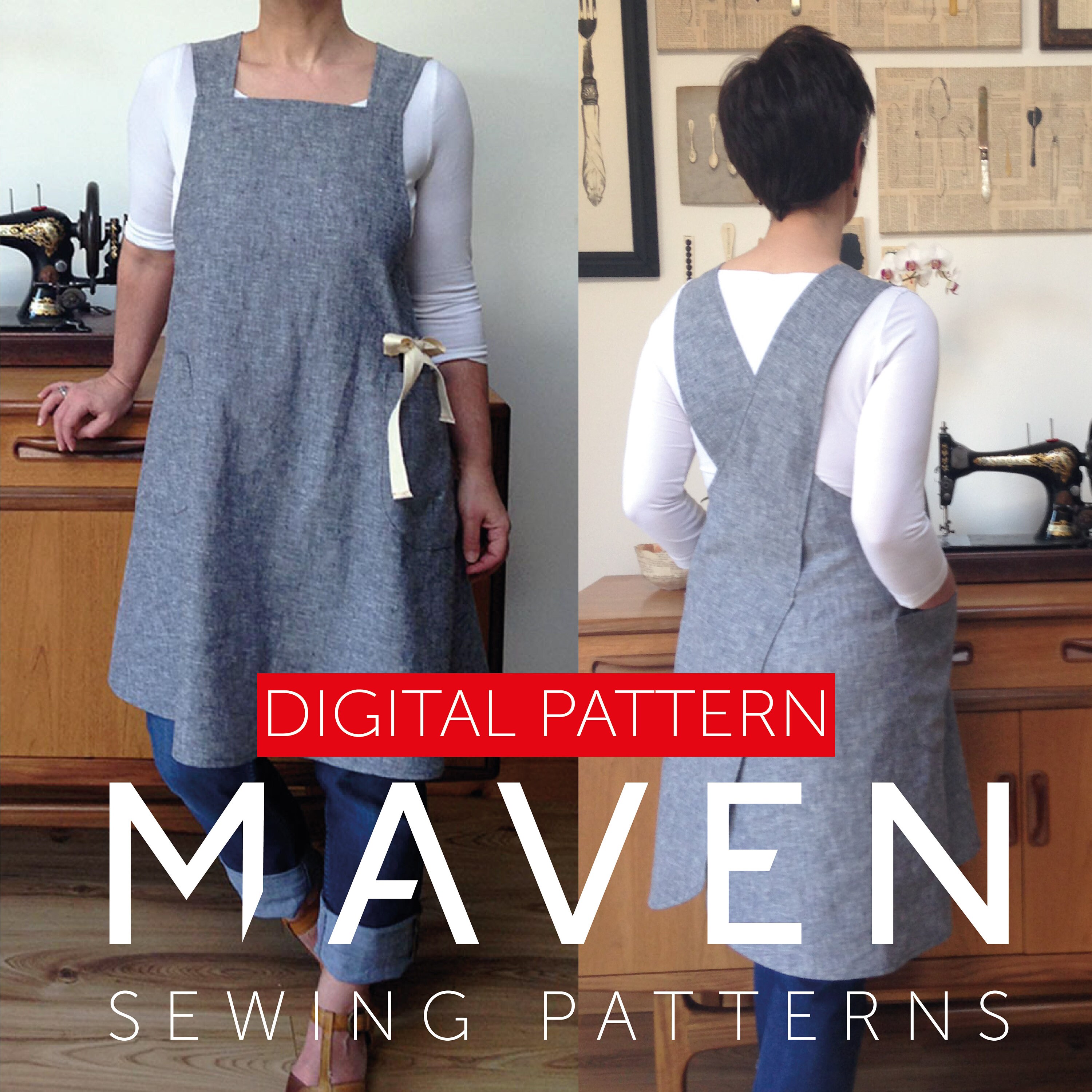 The Maria Wrap Apron PDF sewing pattern Japanese apron