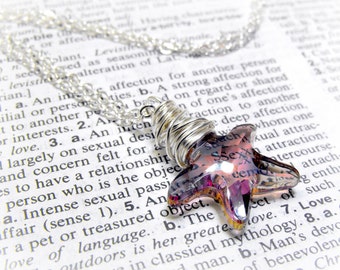 Starfish Crystal Necklace, Swarovski Crystal Sterling Silver Wire Wrapped