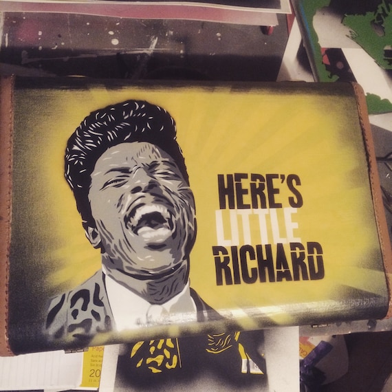 Little Richard spray paint stencil vintage suitcase