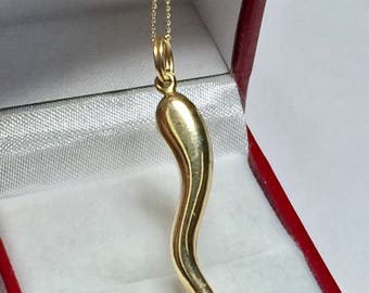 Vintage Italian Horn Pendant l 14KT Yellow Gold Italian Horn Pendant l Italian Horn Necklace cornicello or cornetto