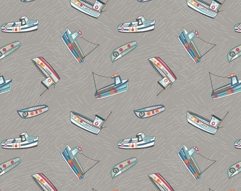 Fishing boats on grey from the Harbourside range by Lewis & Irene