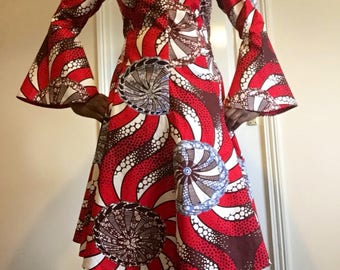 A Flare-up Sleeves of African Print Dress in Vibrant Colours , for Contemporary styles and look