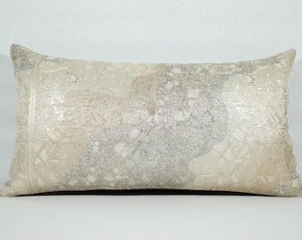 11"x20" Vintage JAPANESE Obi Belt Pillow Cover / Authentic Old Japanese Obi Woven Silk Pillow Cover / Bohemian Decorative Pillow