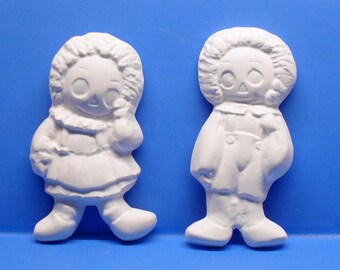 Ready To Paint/DIY/Plaster/ChalkWare/PlasterCraft Wall Décor/Wall Hanging/Wall Plaque Raggedy Ann N Andy Two Piece Set #212