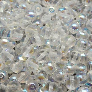50 pcs Czech Glass Pressed Beads Round 6mm, Crystal AB (6RP036)