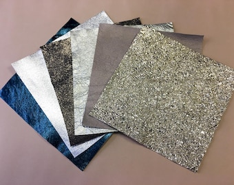 Metallic leather scraps FREE SHIPPING mix pre-cut leather pieces 5x5 or 10x10 inch lambskin metal leather samples 6 pack leather for crafts