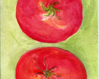 Watercolor painting Tomatoes 4 x 6 original watercolor art, tomatoes illustration, original painting, kitchen decor, wall art