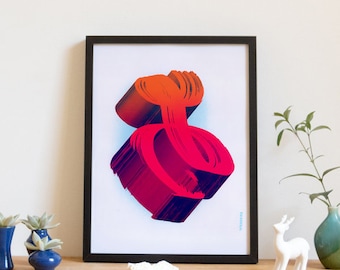 Screen printed poster, art print, neon abstract 3d