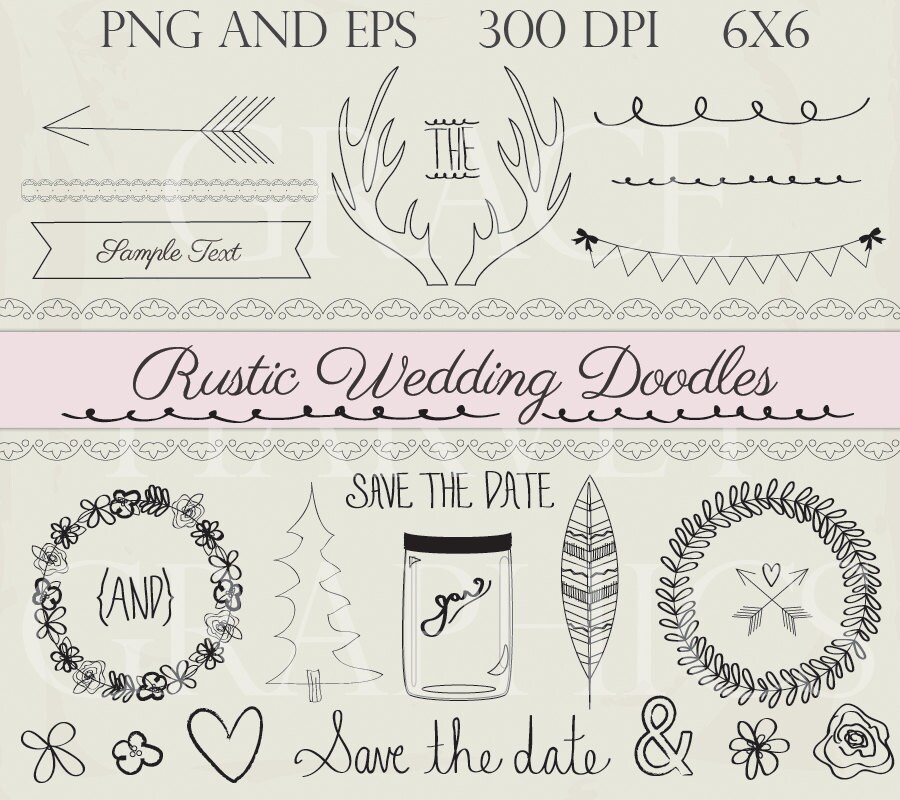 Wedding Doodle ClipArt Rustic Clip Art Instant Download Wedding Doodle ClipArt Rustic Clip Art Instant Download