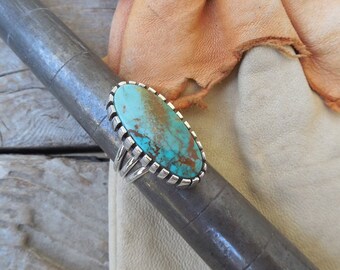 ON SALE Turquoise ring handmade in sterling silver 925 with a beautiful Kings Manassa turquoise stone