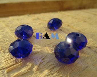 Set of 5 Crystal 12 mm faceted beads / 10 mm indigo blue