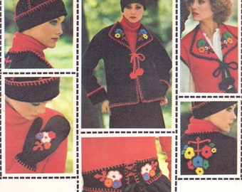 1960s Womens Jacket Vest Mittens Belt & Hat with Applique Vogue Sewing Pattern 1295 Size 16 18 Bust 38 40 UnCut Vintage Sewing Pattern