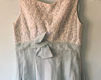 Vintage Light Blue Lace Empire Waist Maxi Dress