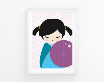 Nursery print, Little Geisha, nursery decor, nursery art, kids wall art, instant download, baby nursery art, kids art, kids room decor