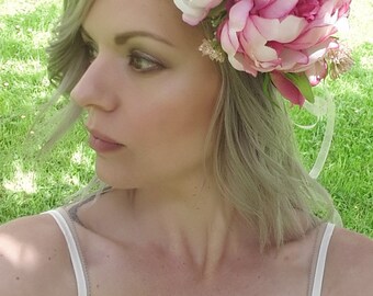 Pink and White Pearly Flower Crown