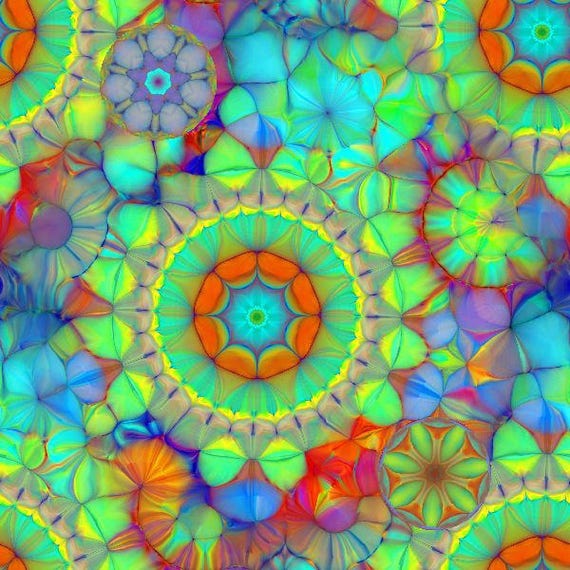 Designer Artist Hand Created Fleece Fiber Art Fabric Panel Kaleidoscope Jewels Apparel Blanket
