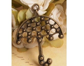 set of 10 charms umbrella rain bronze (A16)