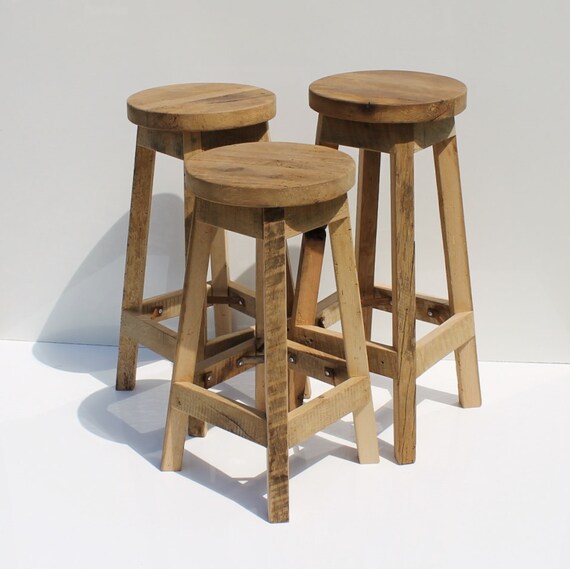 Bar Stool Rustic Reclaimed Barn Wood Raw w/Round Top
