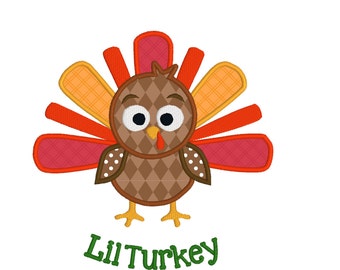BUY2GET1FREE 4x4 and 5x7 Cute Lil Turkey Applique Machine Embroidery Design - Instant Download Thanksgiving