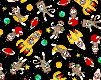 Space Sock Monkeys Cotton Fabric