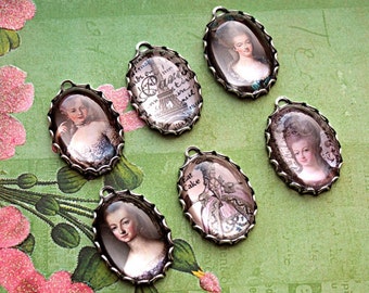 6 Pcs FRENCH-Queen MARIE ANTOINETTE Handmade Portrait Photo Charms-Let them Eat Cake-Marie Antoinette Charms-French Charms-Queen charms