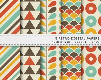 Retro Digital Printable Paper Pack / INSTANT DOWNLOAD / 5 Digital Papers / Printable Vintage Backgrounds 011