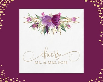 100+ Purple Amethyst Plum Floral Wedding Napkins Luncheon Napkins Beverage Napkins Custom Personalized Napkins Floral Wedding Napkins