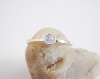 Rainbow Moonstone Ring Sterling Silver Stacking Ring