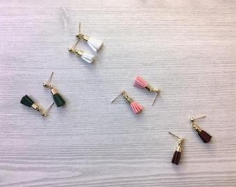 Mini Tassel Earrings, leather tassel earrings, dangle tassel earrings, cute earrings, small gift for her, fall jewelry, winter jewelry
