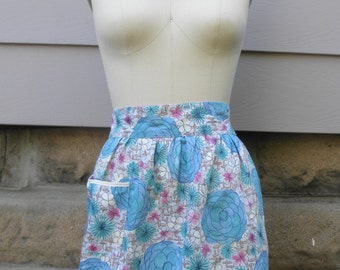 1960s "Lilian" Blue and White Floral Half Apron