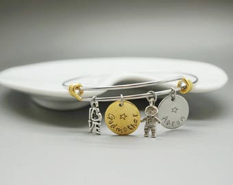 godmother bangle godmother bracelet godmother kid name - personalized gift - aunt auntie nanny grandma mother family gift - gold silver