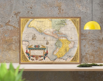 Ancient Map of North and South America, 1579, large antique map, fine reproduction, antique decor, fine art print