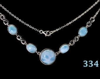 LARIMAR NECKLACE. 100% Natural. Center,12mm And Four 6X8mm 925 Sterling Silver
