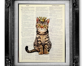 Cat Decor, CAT Painting, TABBY Cat Wall Art Cat Lover Gift, Cat Wall Decor, WHIMSICAL Cat Art, Cool Cat Artwork Cat Poster, Sitting Cat King