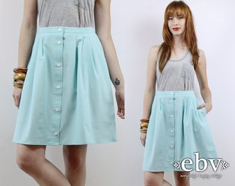High Waisted Skirt Seafoam Skirt High Waist Skirt XL Mini Skirt Skater Skirt Vintage 80s High Waisted Seafoam Mini Skirt L XL