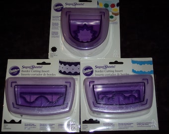 Wilton Sugar Sheets Border Cutting inserts,ass't styles,waves,bubbles,sunburst,fondant cutter,gum paste cutter,cake decorating