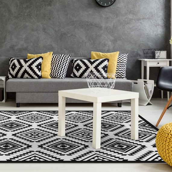 Black Kilim Linoleum Area Rug Vinyl Floor Mat Modern Pattern Like This Item