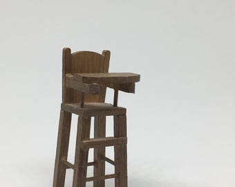 Dollhouse Furniture, Highchair for Dollhouse or Diorama, Vintage Miniature Wooden High Chair for Baby
