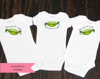 Three Peas in a Pod triplet clothing baby bodysuits set of 3 great shower gift for triplets multiples sweet pea