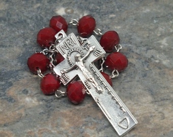Crystal Irish Penal Chaplet in Dark Red; 1 Decade Chaplet; Catholic Chaplet; Tenner Chaplet; Crystal Chaplet