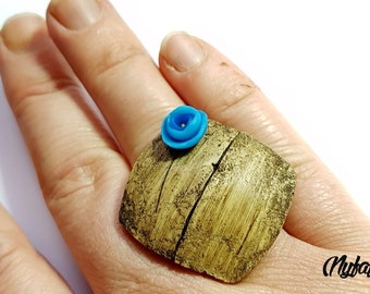 Driftwood ears and blue flower ring