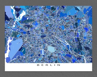 Berlin Map Print, Berlin Germany, Europe City Map Art, Blue